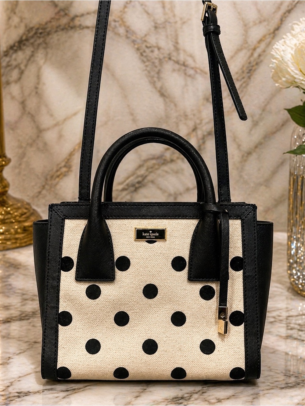 Kate Spade Small Meriwether Elsie Street Fabric Polka Dot Purse Natdot Classic